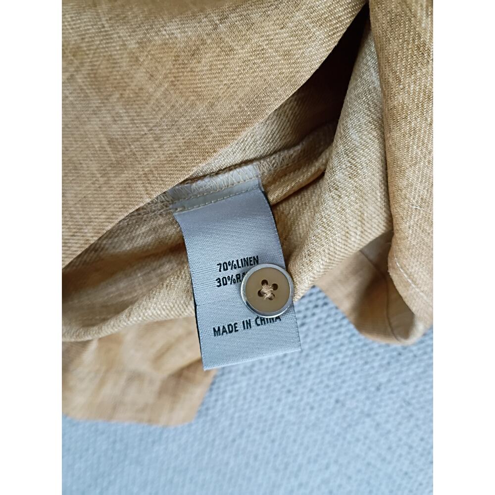 Stacy Adams Linen Party Dress Shirt Mens 3X Sand Brown Cuffed Short No Tuck - Picture 10 of 15